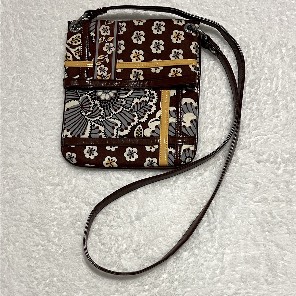 Vera Bradley Slate Blooms Brown Gray Floral Fabric‎ Crossbody Bag Travel